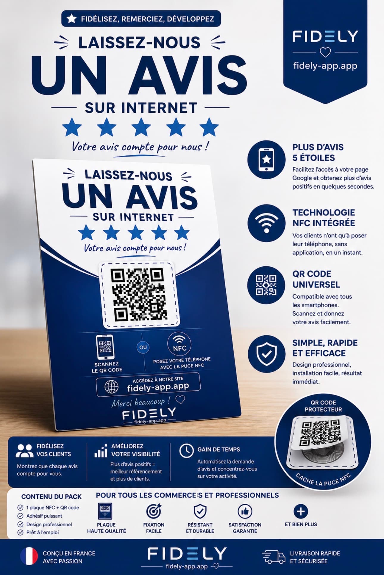 Plaque Fidély avec QR code et puce NFC : Laissez-nous un avis sur Internet